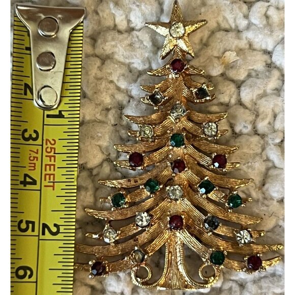 Gold-Tone Rhinestone Christmas Tree Pin Brooch Pendant Vintage - Picture 2 of 3